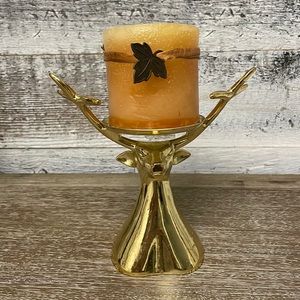 Gold Plated Deer Head Candle Holder with Antlers 6 Inches High